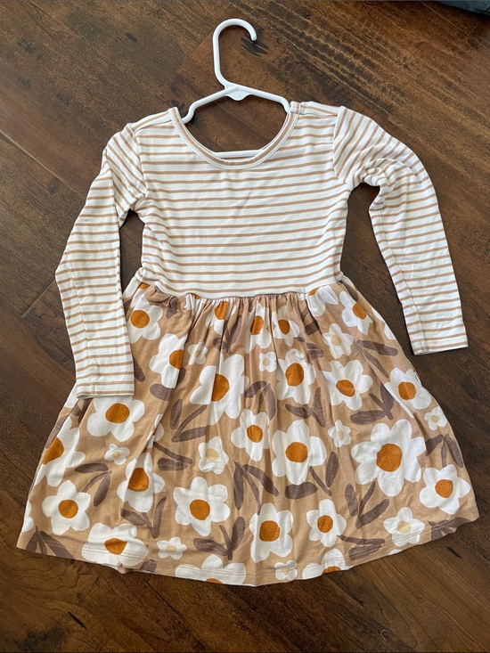 Little Sleepies Other - Little Sleepies Cream and Tan Floral Long Sleeve Dress